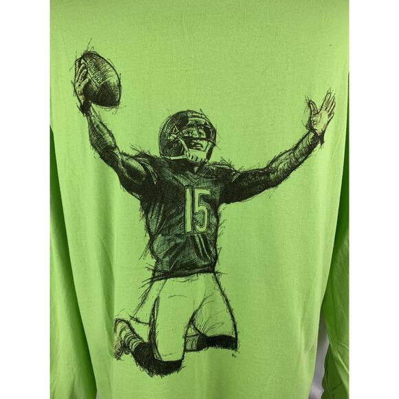Large Men's The Brandon Marshall Foundation Bright Green Long Sleeve Logo Tshirt - Picture 5 of 8